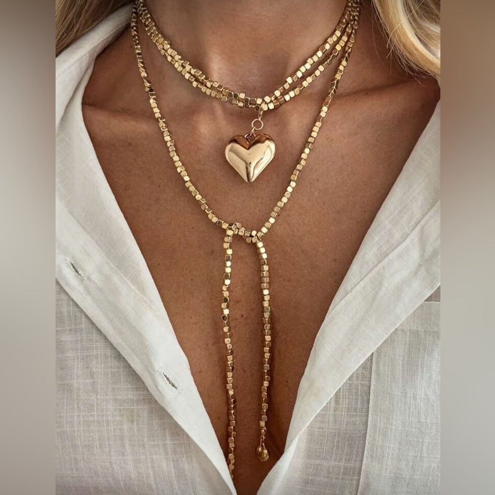 Anthropologie Gold Layered Heart Lariat Necklace